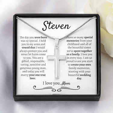 Personalized Groom Gift from Mom Cross Necklace - Love You This Much